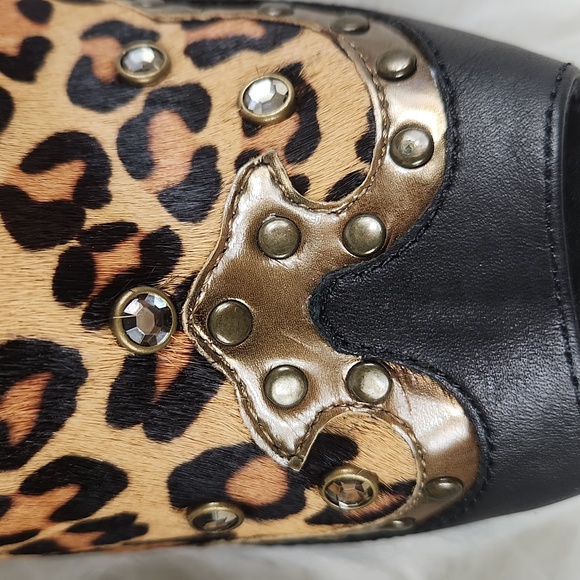 NWOT, Reba, Women's Black Leopard, clear stones, 4" heels, Sz 8.5 - Picture 10 of 12
